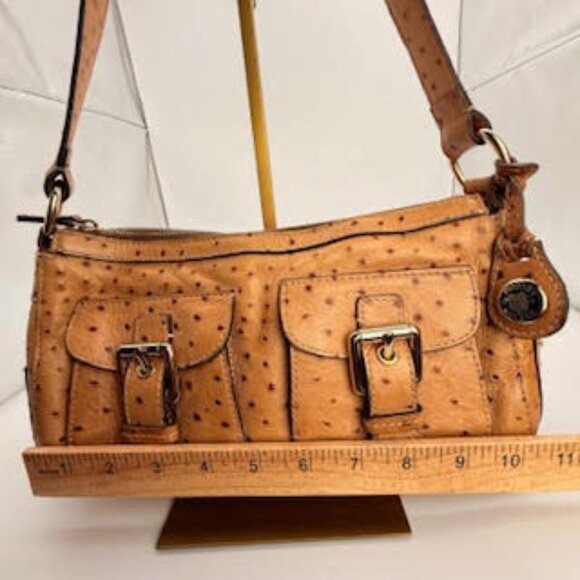 Vintage Dooney & Bourke Ostrich Embossed Leather Shoulder Bag Satchel Tan - Picture 7 of 14